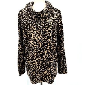 White Stag Womens Top 2X Brown Office Animal Print Cowl Neck Burnout Velvet Chic